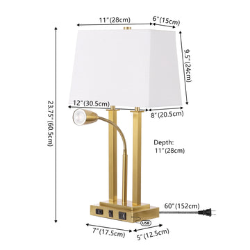 Blaire 23.75" 2-Light Modern Farmhouse Metal LED Table Lamp with USB Charging port - JONATHAN Y